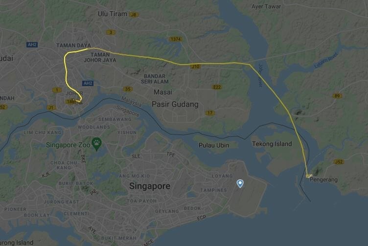 Screen Grab from FlightRadar24 that shows the aircraft entering Singapore's airspace